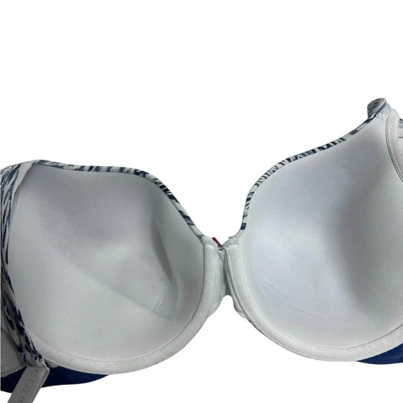Cacique blue and white print lightly lined t-shirt bra size 44C - Picture 4 of 10